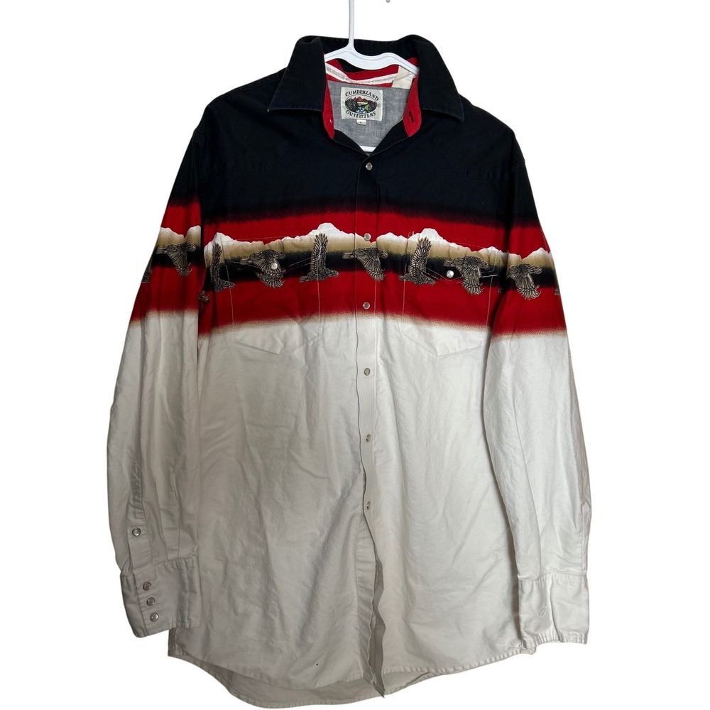 VTG Cumberland Outfitters Mens Western Pearl Snap Eagle Mountain Shirt Large